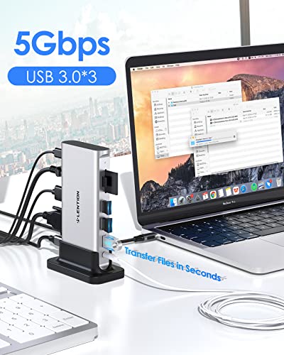 LENTION 10-in-1 USB C Docking Station with Dual Monitor (4K HDMI & 1080P VGA), 100W PD, 1000M Ethernet, 3xUSB 3.0, SD/TF, Vertical Design for 2026-2016 MacBook Pro/Air/Neo, Dell, HP, Surface Laptop - color: Silver