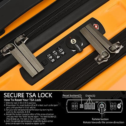 TydeCkare 16" Carry on Luggage with 2 Laptop Compartments, Lightweight Hardshell ABS+PC Suitcase with Dual Control TSA Lock, with YKK Zipper, 4 Spinner Silent Wheels, for Business Travel, Orange - color: Orange