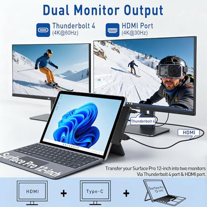 Surface Pro 12 Docking Station, Surface Pro 12 Accessories with 4K HDMI, Thunerbolt 4 Hub (4K@60Hz Display+ 40Gbps Data+ 100W Charging), 2 USB3.0, SD/TF, 3.5mm Audio for Surface Pro 12 inch 2025 - color: For Surface Pro 12