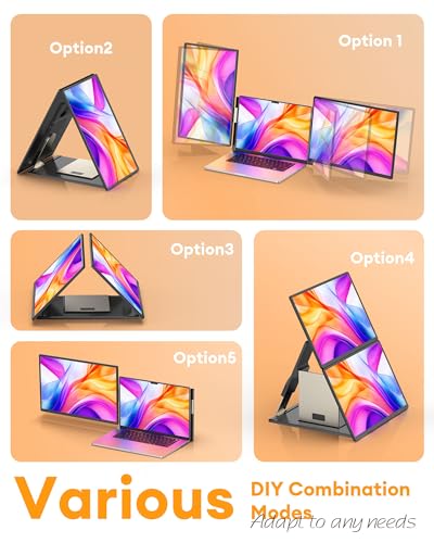 NGTeco 16" Triple Laptop Screen Extender, 1200P IPS Extended Monitor Portable, Plug & Play, Rotation Detachable Screen, Compatible with Windows/Mac/Chrome OS - size: 16 inch-T
