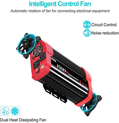 1500W Car Power Inverter Adapter | 12V DC to 110V AC Car Converter Charger Adapter with Dual 3.1A USB Port and AC Outlets Quick Charging - size: 1500W