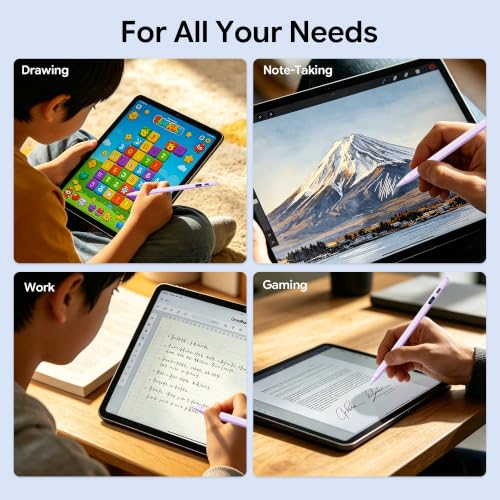LED Battery Display Stylus Pen, Fast Charging Active Digital Pencil for iPad iPhone Samsung Android Tablets, Low Latency & Tilt Sensitivity for Note Taking/Drawing, No Bluetooth Needed (Purple) - color: Purple