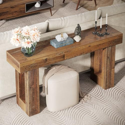 Tribesigns 63-Inch Long Console Table, Wooden Rectangular Sofa Table Behind The Couch, Farmhouse Entryway Table for Entrance, Hallway, Living Room (Mix Brown) - color: Mix Brown (63")