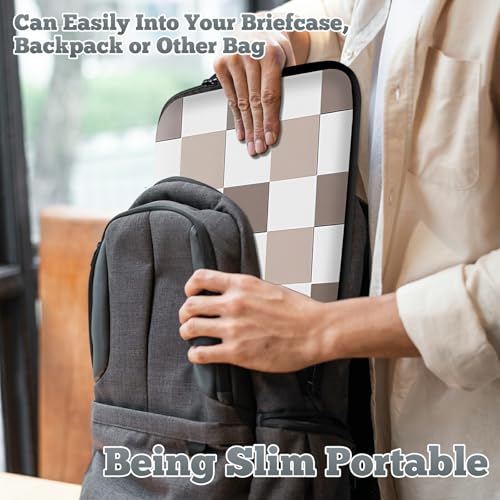 Laptop Sleeve Case Bag 15 inch, Brown Checkered Slim Carrying Case Handbag Travel Laptop Bag for 15 inch MacBook Air M3/M2/15 Pro/Surface Laptop 7/6/5/4/3/ Dell XPS 15 Plus - color: Brown Checkered, size: 15 Inch