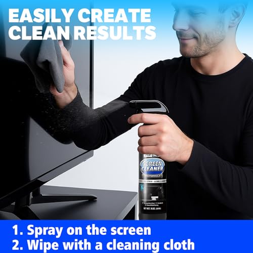 Screen Cleaner Spray and Wipe, 10oz TV Screen Cleaner Spray and Microfiber Cloth kit for Phones, iPads, Computer, MacBooks, Laptops, Monitor and Electronic Devices