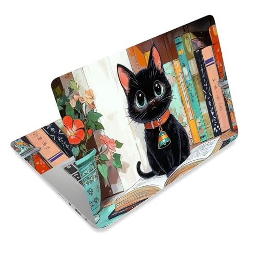 Laptop Skin Sticker Decal for 12 13 13.3 14 15 15.6 in, Universal Vinyl Waterresistant Protector Cover for Notebook PC Netbook, Computer Decor for Women Girls Black Kitten - color: Black Kitten