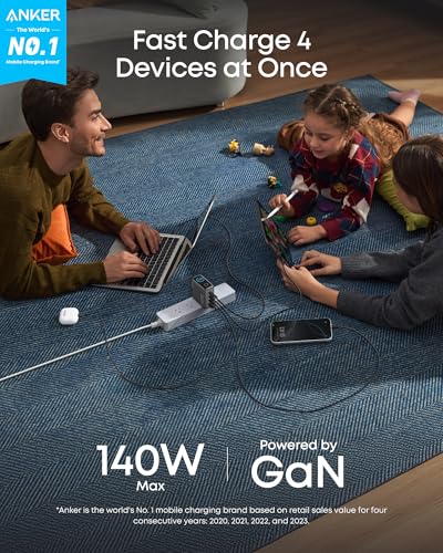 Anker 140W Max 4-Port GaN Charging Blocks,Smart Display for MacBook Charger | Fast Charger USB C Power Adapter with Touch Controls for Macbook Pro,iPad,iPhone 17/16 Series(Include 5FT Cable,Non-Battery) - color: Dark Gray