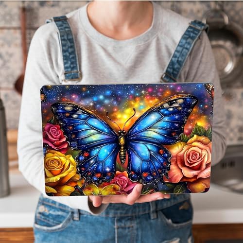 Universal Laptop Skin Sticker with 2 Wrist Pad Skins, Waterproof Scratch Resistant Vinyl Laptop Cover Decal, Cut to Fit for 11–15.6 Inch MacBook HP Dell Lenovo, Rose Blue Butterfly - color: Rose Blue Butterfly
