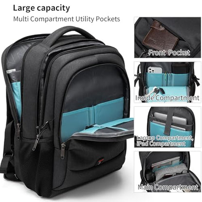 17 Inch Laptop Backpack for Travel Water Resistant College Backpack for Men/Women Laptop Bag with USB Charging Port and TSA lock,Black - color: Black-p