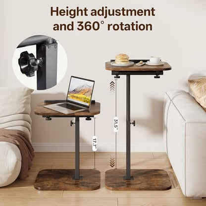 TV Tray Table, Sofa Side Armrest Tray, Adjustable Height, Flip-Top, Snack Side Table with 360° Swivel and 180° Tilt, C Shaped End Table for Couch, Small Spaces, Bed, Chair, Brown - color: Brown