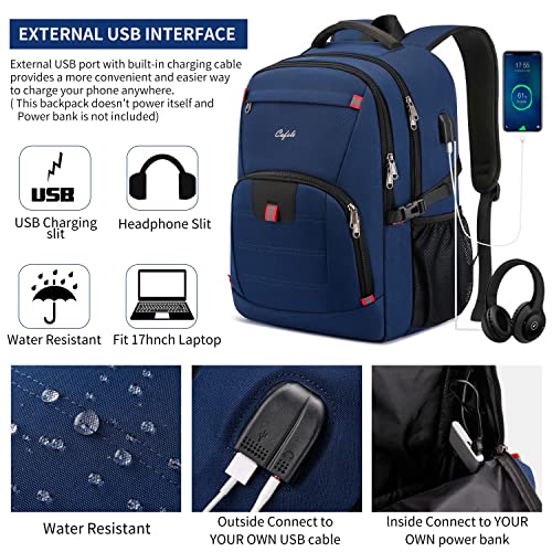 CAFELE 17.3 Inch Laptop Computer Backpack College School Bookbag Business Travel Water Resistant Durable Backpck with USB Charging Port for Women Men,Blue - color: Blue