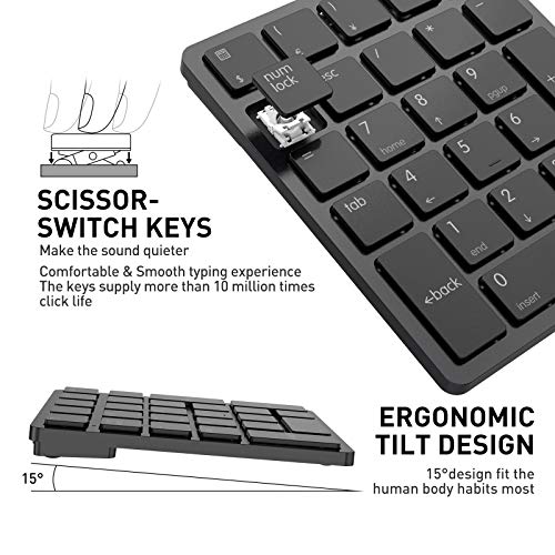 havit Bluetooth Number Pad Wireless Numeric Keypad Numpad 26 Keys Portable Mini Financial Accounting Rechargeable Numeric Pad for Windows Laptop Desktop, PC, Notebook (Black) | Rechargeable 26-key layout with quiet scissor keys, calculator shortcut and Bl