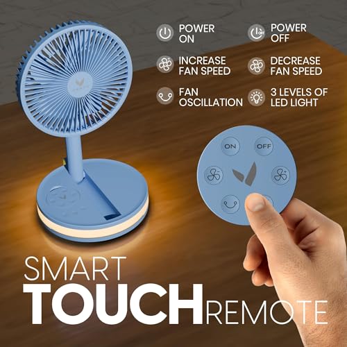 VENTY Portable Fan - Wireless Battery Operated Fan - 4 Speeds - LED Lighting - Carry Case & Remote Control - Cruise Travel - Outdoor Travel RV Power Bank With USB-C Port (Blue with Case) - color: Blue