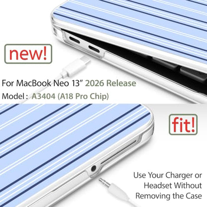 Compatible with MacBook Neo 13 inch (2026 Release A3404) (A18 Pro) with Liquid Retina Display, Printed Slim Protective Case with Screen Protector & Keybaord Cover, Blue Lines - color: Blue lines