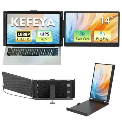 KEFEYA Laptop Screen Extender, 14" 1080P FHD IPS Laptop Monitor Extender for Home Office, Dual Travel Monitor for Laptops 13-17.3", USB-C HDMI Plug-Play for macOS Windows PS Switch Xbox Phone Pad - size: 14" Dual Monitor