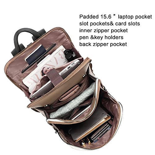 CLUCI Leather Backpack for Women, 15.6 inch Laptop Bag, Large Genuine Work Backpack Travel Back - color: 0-0 A-beige With Apricot and Black（pu Leather)