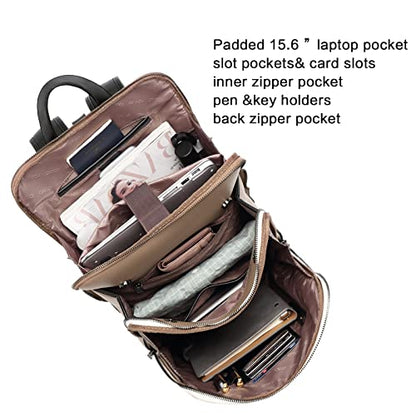 CLUCI Leather Backpack for Women, 15.6 inch Laptop Bag, Large Genuine Work Backpack Travel Back - color: 0-0 A-beige With Apricot and Black（pu Leather)
