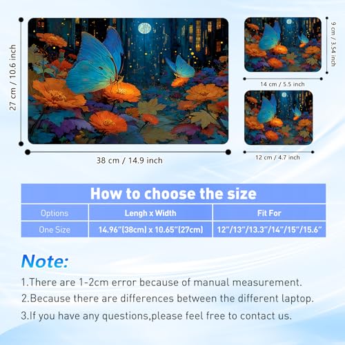 Universal Laptop Skin Sticker Decal with 2 Wrist Pad Skins, Waterproof Scratch Vinyl Cover for 11–15.6 Inch MacBook, HP, Dell, Lenovo, Cutable & Reusable,Blue Butterfly Moon Art - color: Blue Butterfly Moon Art