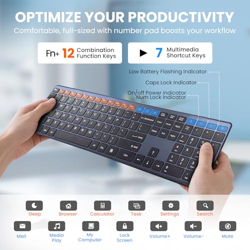 Wireless Keyboard-2.4G Ultra Slim Quiet Full Size USB PC Computer Keyboard,19 Multimedia Keys,Number Pad,Plug&Play,Lag-Free Ergo,Long Battery Life for Desktop,Laptop,Smart TV,MAC,Windows,QWERTY