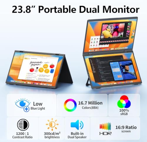 MAGICRAVEN 23.8" 100Hz Triple Portable Dual Monitor Laptop Screen Extender | 1080P FHD IPS, Plug & Play No Driver,USB-C/HDMI,100% sRGB,Triple Screen, Foldable,Mac/Windows Compatible,Travel & Office - size: 23.8"