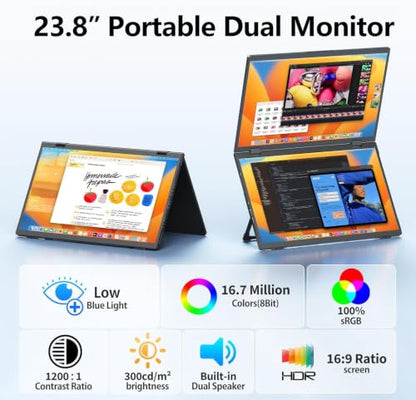 MAGICRAVEN 23.8" 100Hz Triple Portable Dual Monitor Laptop Screen Extender | 1080P FHD IPS, Plug & Play No Driver,USB-C/HDMI,100% sRGB,Triple Screen, Foldable,Mac/Windows Compatible,Travel & Office - size: 23.8"