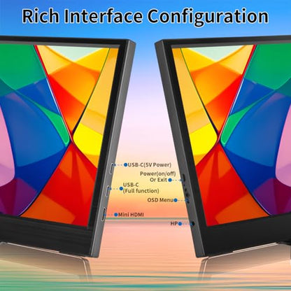 11.6 Inch Portable Monitor, 1366x768 HD IPS Small HDMI Display, Dual USB-C, Low Power External Screen for Laptop PC Mac Switch Rasp Pi Xbox, Lightweight Second Monitor with Stand - size: 11.6”
