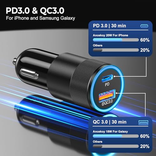 6 Pack USB C Car Charger, Ancekoy 38W USB-C + USB-A Car Charger Adapter | Fast Charge PD/QC 3.0 Cigarette Lighter Adapter USB Charger Plug for iPhone 17/16/15/14/13/12/11/Pro Max, iPad, Samsung - color: Black, size: 6-Pack