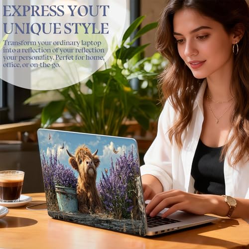 Universal Laptop Skin Sticker Decal,15.6 Inch Laptop Vinyl Cover for 13" 14" 15.6" Laptop,Scratch-Resistant Waterproof Protector Wrap,Reusable with Wrist Pads,Highland Cow in Lavender Field - color: Highland Cow in Lavender Field