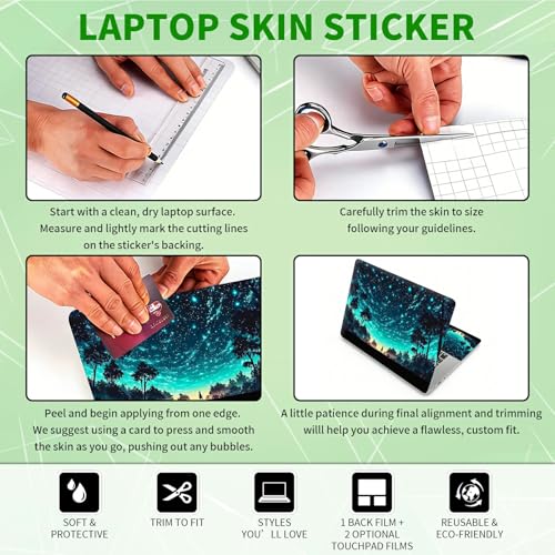 Laptop Skin Sticker Decal, Universal Protective Cover Fit 12 13 14 15.6 Inch Notebook, Reusable Water-Resistant Vinyl Decal w/ 2 Wrist Pads for Business Travel Office, Deep Blue Forest - color: Deep Blue Forest