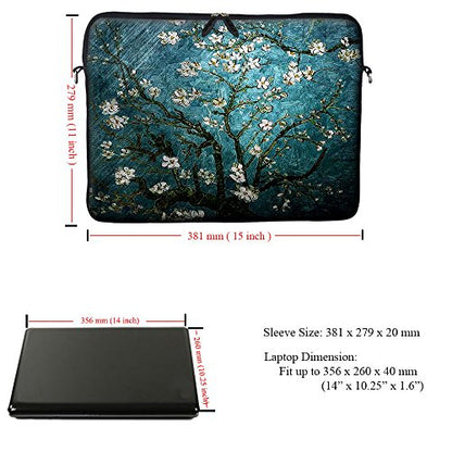 Meffort Inc 14 14.1 Inch Neoprene Laptop Sleeve Bag Carrying Case with Hidden Handle and Adjustable Shoulder Strap (Vincent Van Gogh Almond Blossom) - color: Vincent Van Gogh Almond Blossom