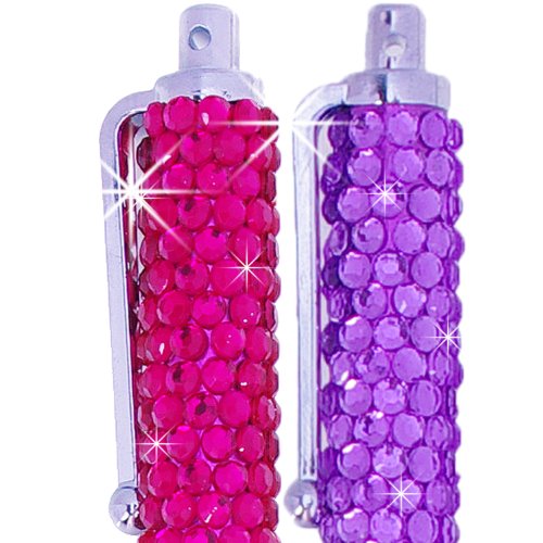 Eco-Fused Universal Bling Stylus Pens - 2 Long Gem Covered Stylus Pens Compatible with All Capacitive Touchscreen Devices/Microfiber Cleaning Cloth - color: Pink + Purple