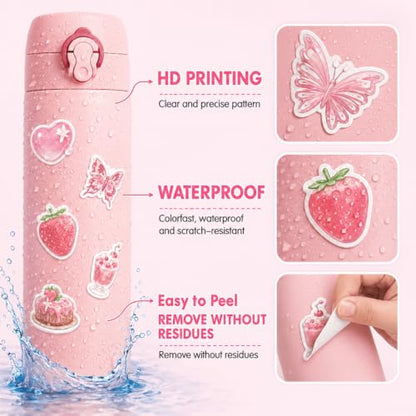 160 Pcs Pink Aesthetic Sticker Coquette Stickers, Cute Butterfly Cake Waterproof Vinyl Stickers, Decorative Decals for Laptop Journal Scrapbook Phone Luggage and Water Bottle