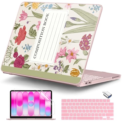 for MacBook Neo 13 Inch Case 2026 (Model A3404, A18 Pro chip), Stylish Pattern Protective Hard Shell with Screen Protector, Keyboard Cover & USB-C Adapter - Blush Composition Book - color: Blush Composition Book