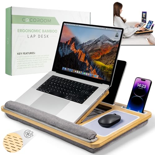 Lap Desk for Laptop – Bed Desk Tray Table with Cushion, 5 Angles, Phone & Tablet Holder, Mouse Pad & Ventilation – Laptop Stand, Lap Table, Couch Desk for 15”-17” Laptops (Gray) - color: Gray