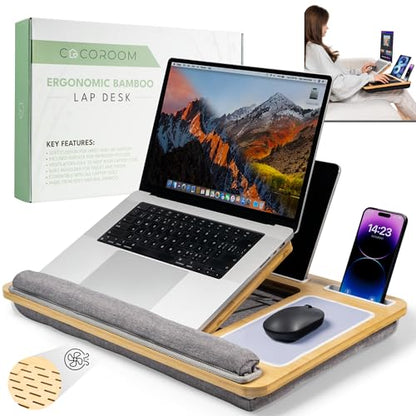 Lap Desk for Laptop – Bed Desk Tray Table with Cushion, 5 Angles, Phone & Tablet Holder, Mouse Pad & Ventilation – Laptop Stand, Lap Table, Couch Desk for 15”-17” Laptops (Gray) - color: Gray