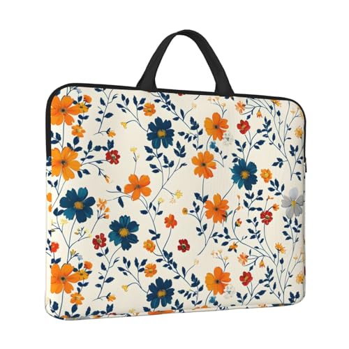 Orange, Blue and Yellow Flowers 14 Inch Laptop Sleeve Case，Handheld Waterproof/Shockproof Computer Carrying Bag Suitable for Daily Travel/Tourism/Business Trips, etc - color: Orange, Blue And Yellow Flowers