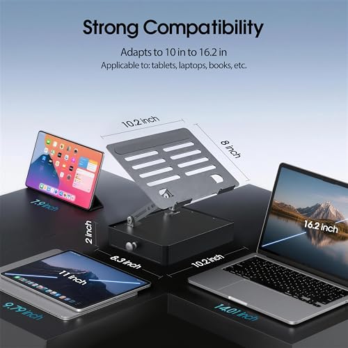 Laptop Stand with Storage Drawer, Heavy-Duty Metal Laptop Riser for Desk, Ergonomic Height & Angle Adjustment for 10–16.2″ Laptops, Gray - color: Gray