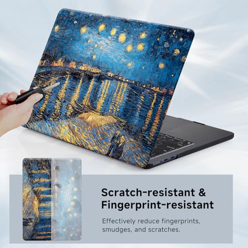 Funut Compatible with MacBook Air 13 inch Case 2021 2020 2019 2018 Model A2337 M1 A2179 A1932 Plastic Hard Shell Case Protective Cover for MacBook Air 13 with Touch ID, Starry Night - color: 1 Starry Night Over the Rhone, size: Mac Air 13" 2018-2022(A1932
