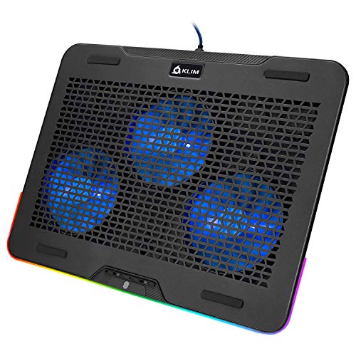 KLIM Aurora + Laptop Cooling Stand with RGB backlighting + 11" - 17" + Gaming Laptop Cooling Pad for Desk + USB Powered Fan + Stable and Sturdy Aluminum Build + Compatible Mac and PS4 + New