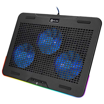 KLIM Aurora + Laptop Cooling Stand with RGB backlighting + 11" - 17" + Gaming Laptop Cooling Pad for Desk + USB Powered Fan + Stable and Sturdy Aluminum Build + Compatible Mac and PS4 + New