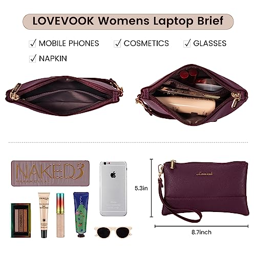LOVEVOOK Laptop Tote for Women - 15.6 Inch Professional Leather Computer Briefcase, Waterproof Shoulder Bag, Large Capacity Business Teacher Office Bag, Crossbody Purse - Fuchsia - color: 135# Fuchsia, size: 15.6 Inch