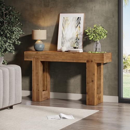 Tribesigns 55-Inch Long Console Table, Solid Wood Rectangular Sofa Table Behind The Couch, Farmhouse Entryway Table for Entrance, Hallway, Living Room (Solid Wood, Warm Brown) - color: Warm Brown(55", Fir Wood)