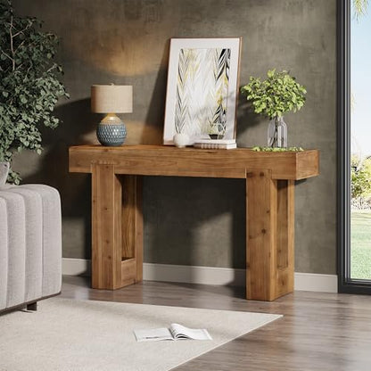 Tribesigns 55-Inch Long Console Table, Solid Wood Rectangular Sofa Table Behind The Couch, Farmhouse Entryway Table for Entrance, Hallway, Living Room (Solid Wood, Warm Brown) - color: Warm Brown(55", Fir Wood)