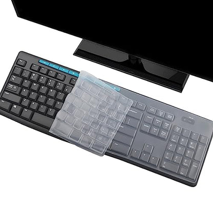 Keyboard Cover Skin for Logitech MK370 MK295 MK275 MK270 Wireless Keyboard, Logitech K200 K260 K270 K275 K295 MK200 MK260 Ultra Thin Desktop PC Silicone Keyboard Cover-Clear - color: Clear