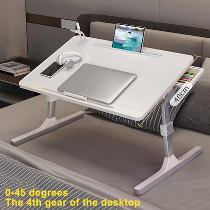 Laptop Bed Tray Table, Adjustable Laptop Compute Bed Desk Stand, Portable Laptop Desk with Foldable Legs, Foldable Laptop Tablet Table for Sofa Couch White - color: White