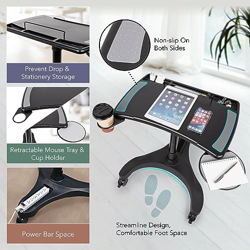 EHO Mobile Laptop Standing Desk Carts on Wheels with Stationery Storage, Pneumatic, Height Adjustable Rolling Stand, Sit to Stand Computer Cart, Workstation for Home, Office, Medical and School - style: Pro Desk