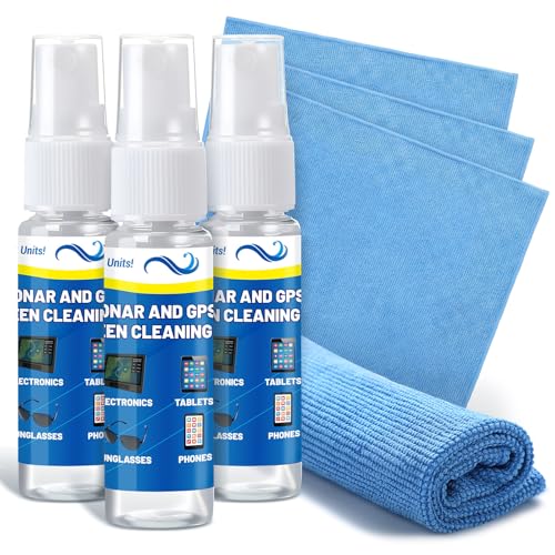 3 Sets Sonar GPS Screen Cleaner Kit Ammonia Free LCD Screen Cleaner with Microfiber Cloth for Electronics Sunglasses Touchscreens Resolution Displays Cleaning Kit 1.5 oz