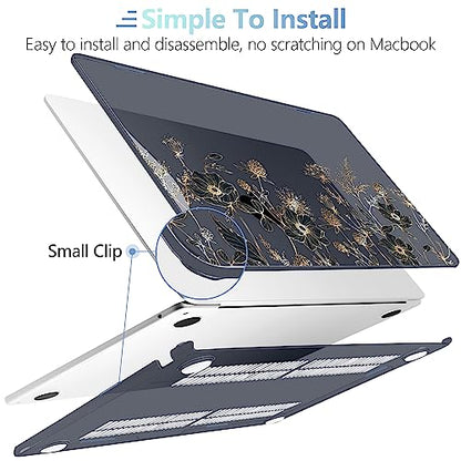 MEEgoodo Case for M5/M4/M3/M2 MacBook Air 15 inch Case 2026 2025 2024 2023, Laptop Shell Fit Model (A3448/A3241/A3114/A2941) for MacBook Air 15.3-inch, Golden Flowers & Herbs - color: Golden Flowers & Herbs