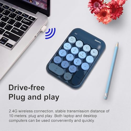 Lomiluskr Cute Wireless Numeric Keypad with 2.4G USB Receiver, Colorful Round Keycaps, Portable Financial Accounting Numpad Number Keyboard, Suitable for PC, Laptop (Blue Gradient) - color: Blue Gradient