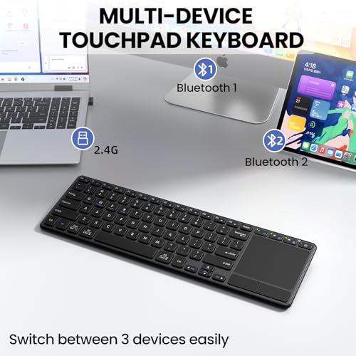 Rechargeable Wireless Keyboard with Touchpad Multi-Device Computer Keyboard with Trackpad 2.4G and Bluetooth Wireless Touch TV Keyboard for PC/Laptop/Tablet/Smart TV